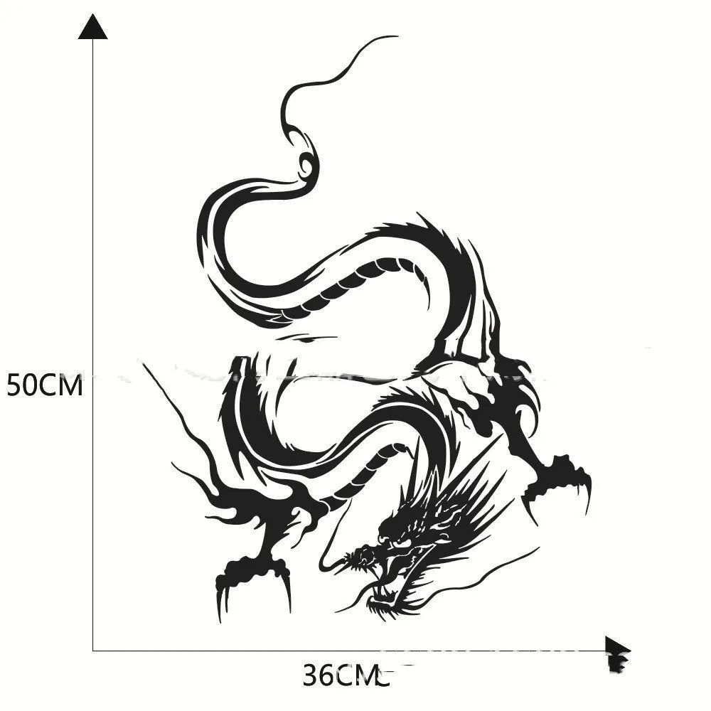 Large black dragon design car body sticker for front end modification, 50cm by 36cm.