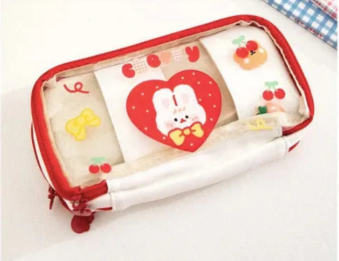 Japanese transparent heart-shaped pen bag with rabbit pattern in TPU material