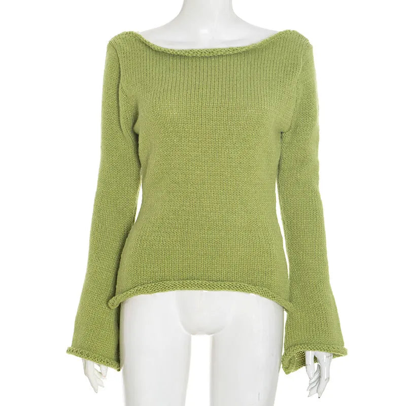 New solid colour slim-fit bell sleeve t-shirt with boat neck in brown