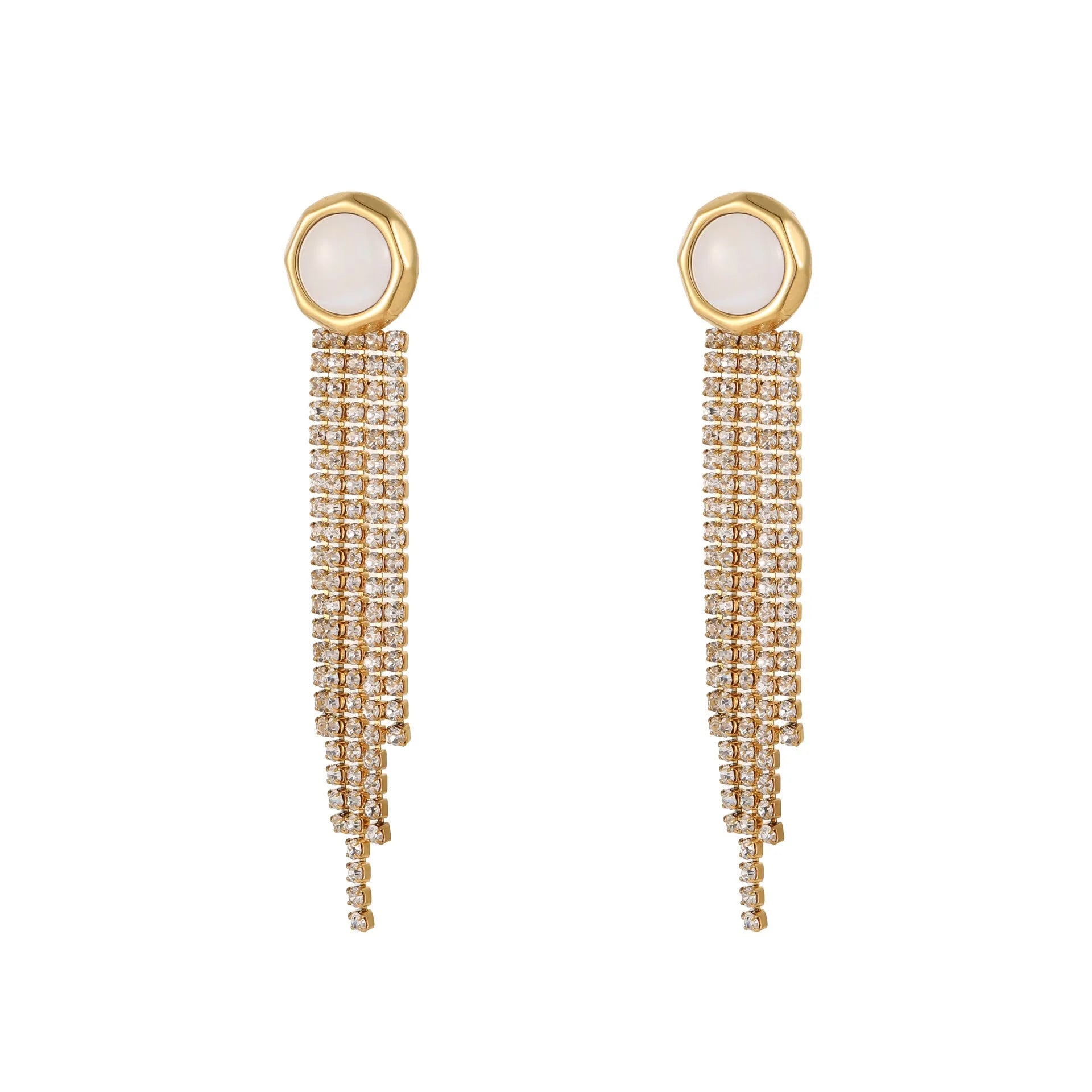 Diamond tassel love stainless steel earrings with heart star geometric shapes and 18K gold electroplating