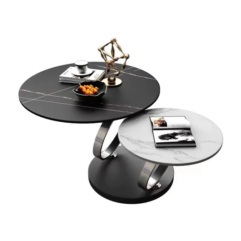 Round rotary retractable folding dining table with slate top in black and white colour option