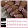 24 white fake nails with plaid patterns arranged as nail tips