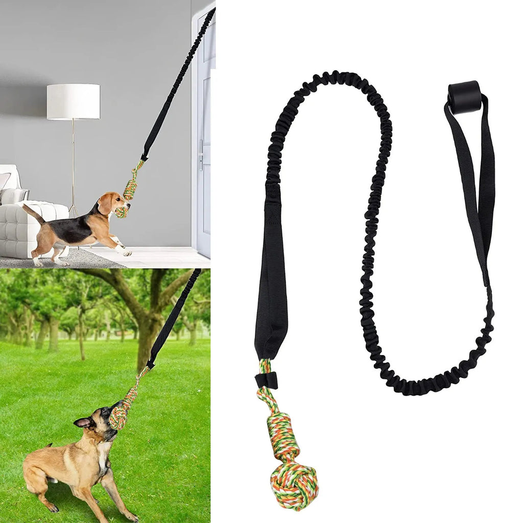 Braided cotton dog tug of war rope toy in black colour with handle sections