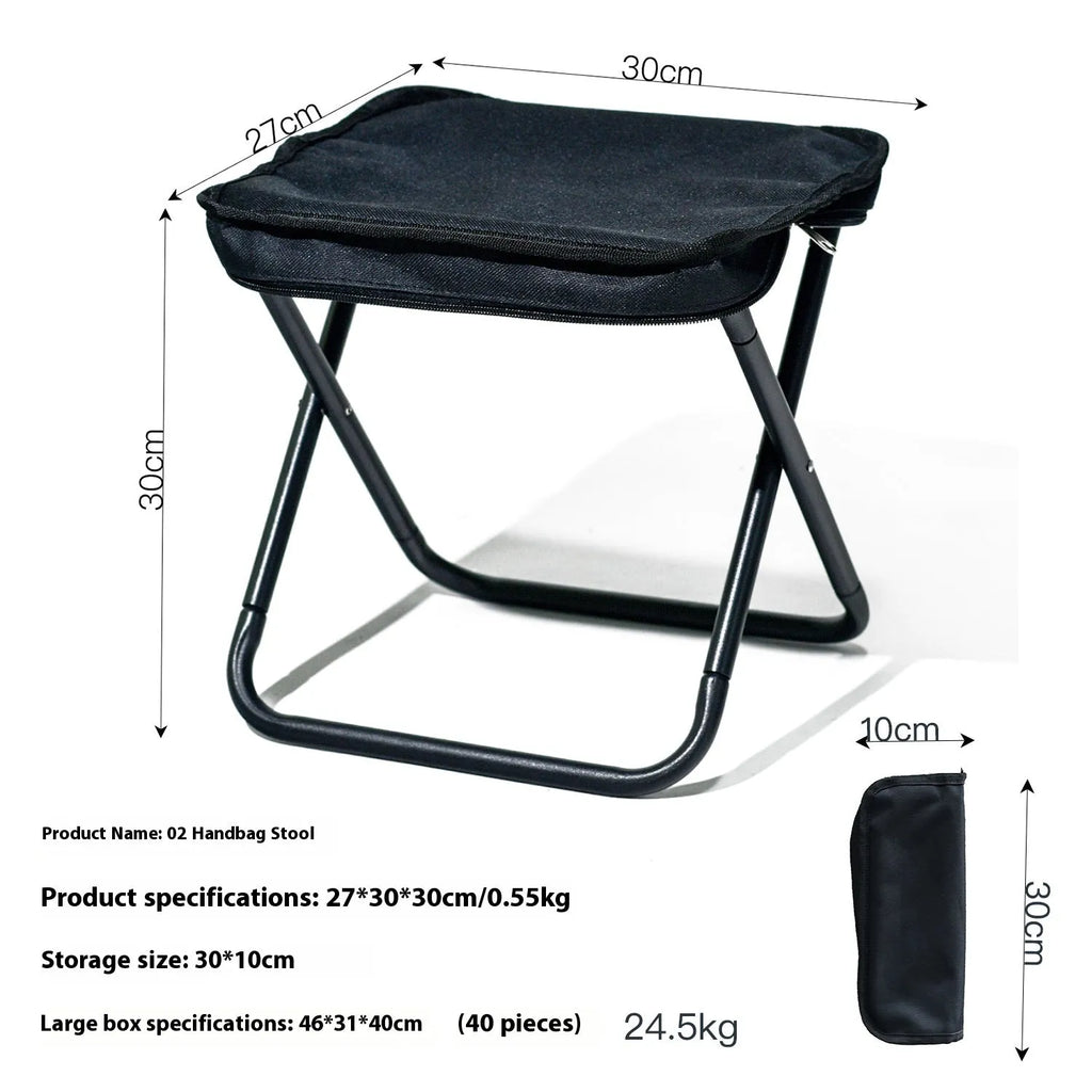 Lightweight foldable outdoor camp chair stool in Oxford cloth, shown in a khaki colour, folded compactly.