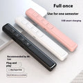 Black wireless presentation remote control pen with laser pointer and USB receiver on a white background.