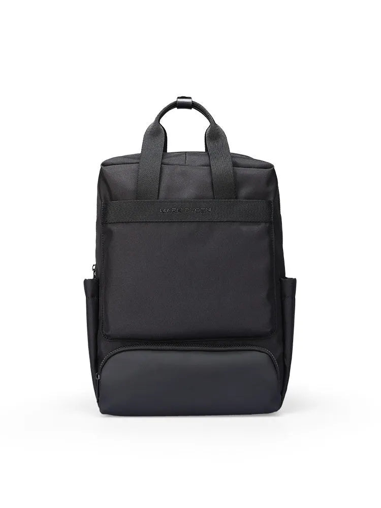 Elegant black Oxford cloth computer backpack with 20-35 litre capacity and polyester lining.