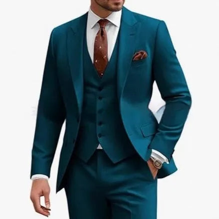 Men's slim fit three-piece suit in chemical fibre blend fabric for formal occasions