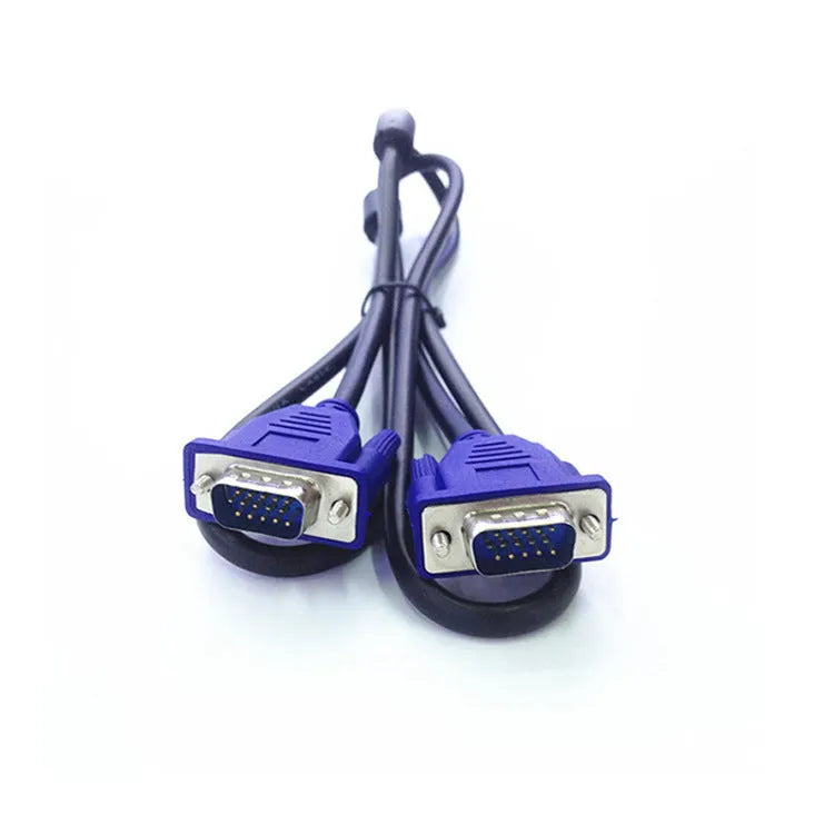 Black VGA cable with nickel-plated connectors for computer monitor and television connections