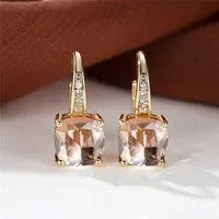 Square zircon geometric ear hook earrings in electroplated copper with Korean style design