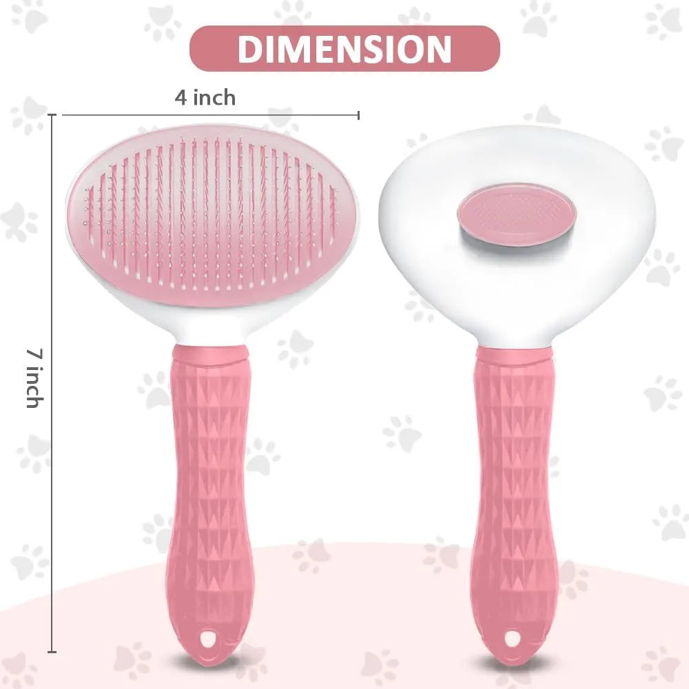Cat brush with release button in blue, grey, or pink colour for pet hair removal