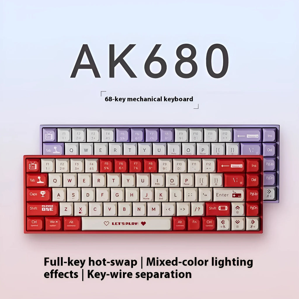 AJAZZ AK680 mechanical gaming keyboard with red and white colour design and hot-swappable switches