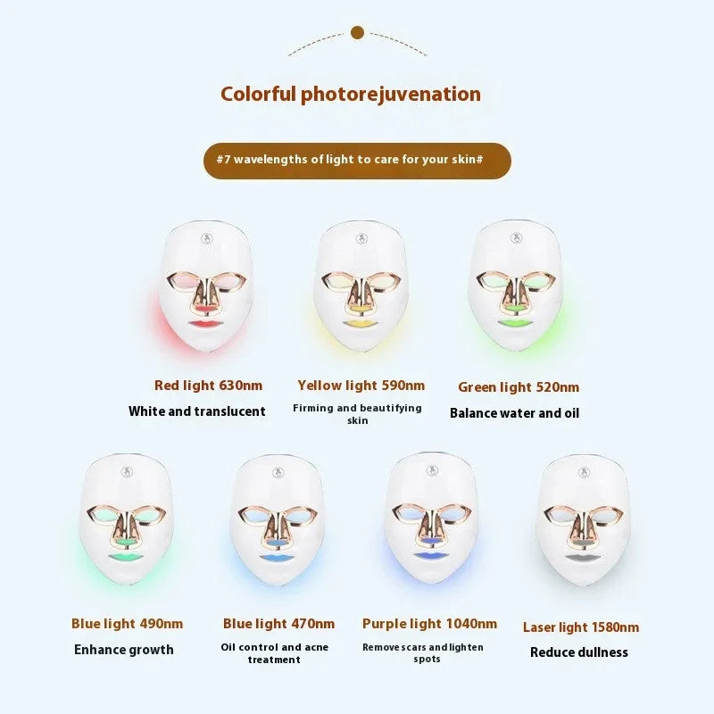 Rechargeable manual touch LED beauty mask for facial skincare in black, white, and rose gold.