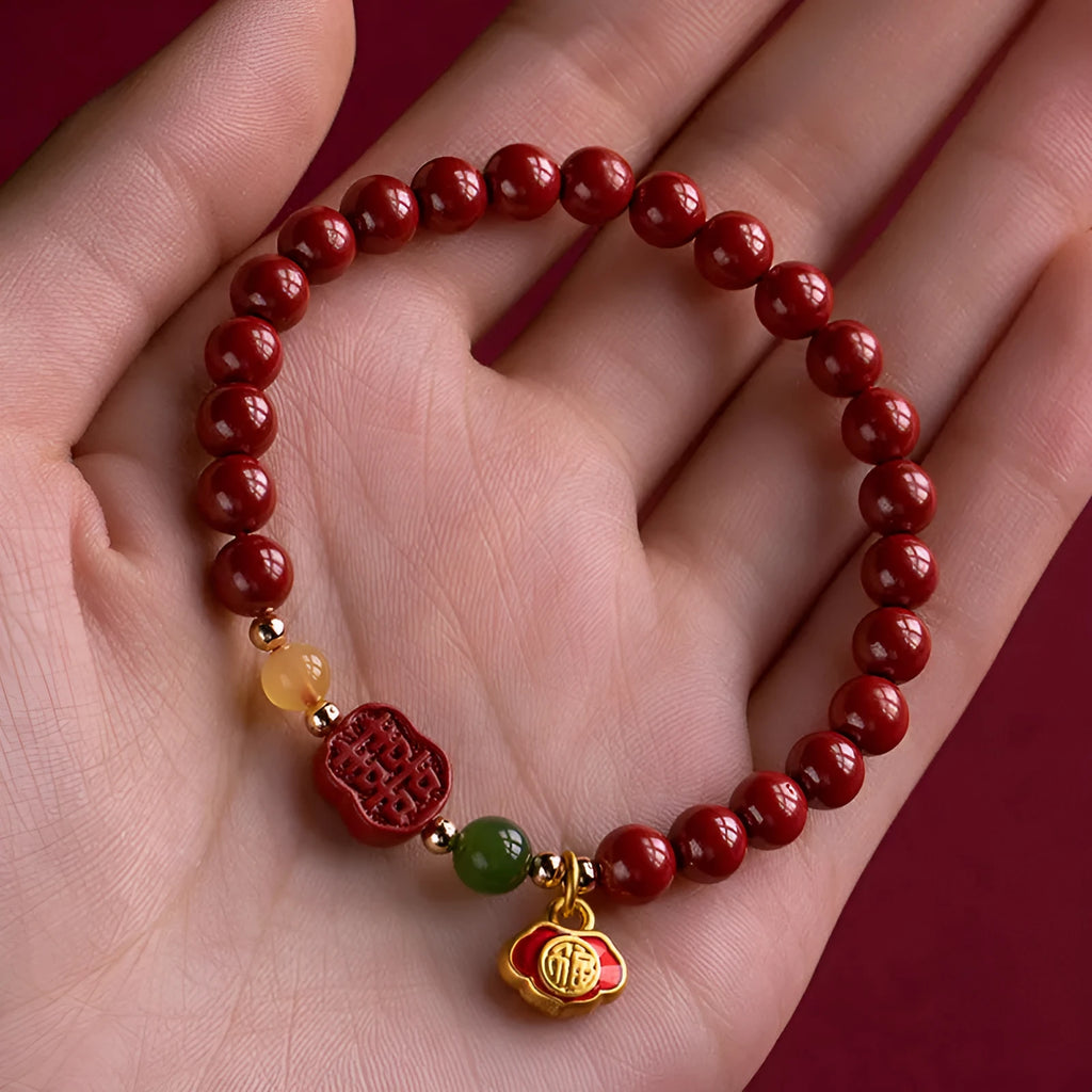 Happy Eyebrow Bracelet with emperor sandstone beads in new Chinese style, showing fu character elements