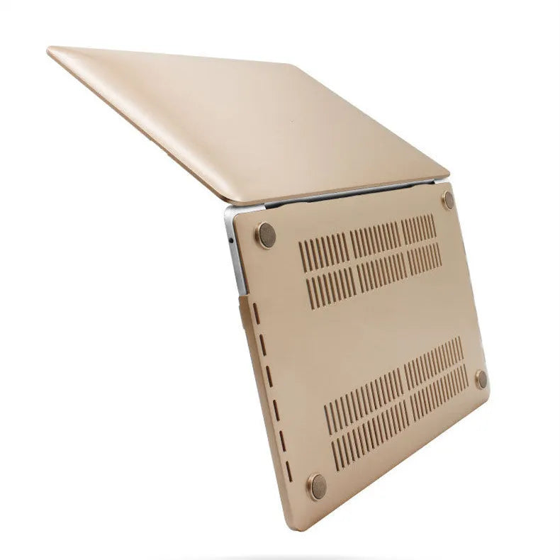 Metal protective shell for MacBook Pro 13 inch in rose gold, showing ultrathin cover on laptop