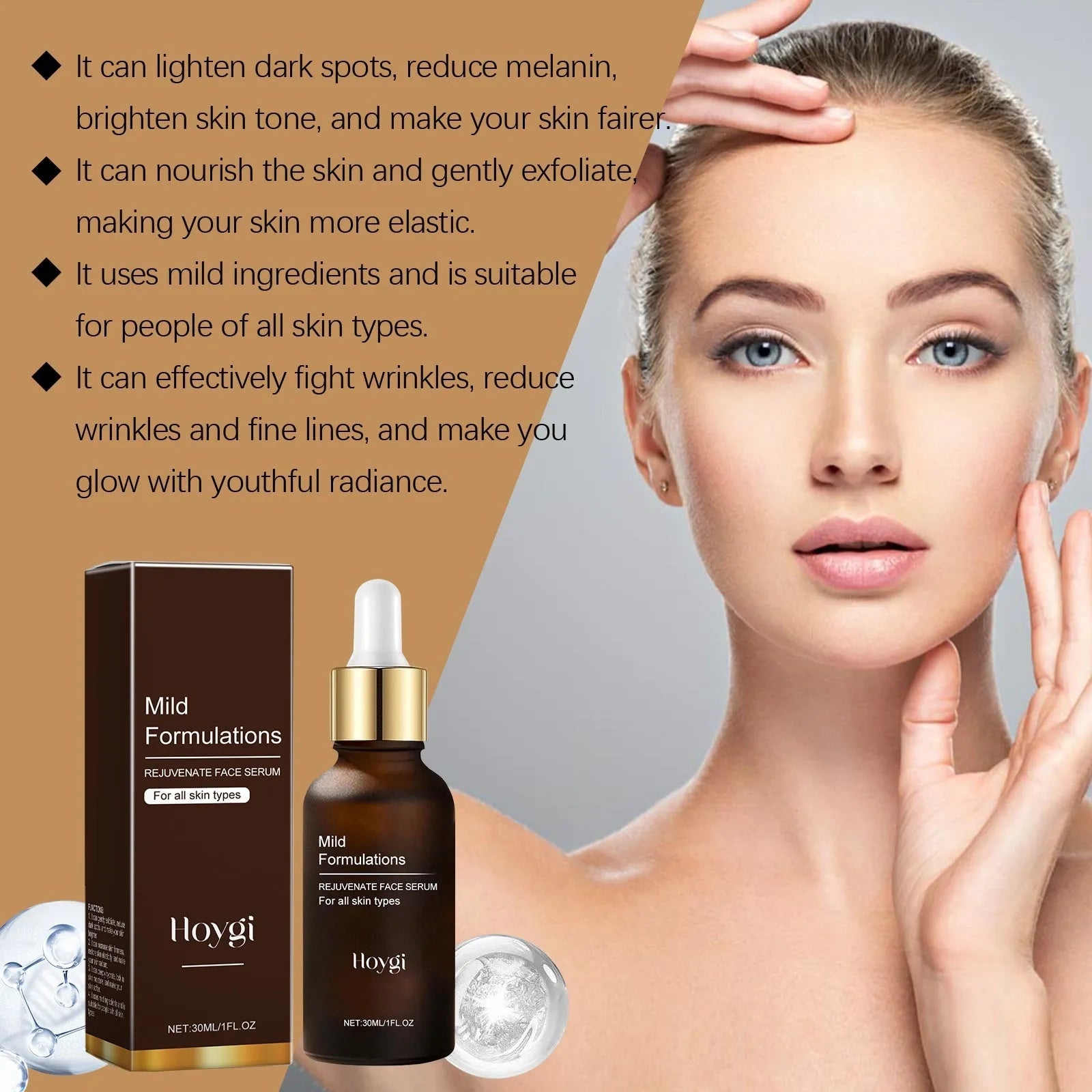 30ml facial skin care essence bottle with arbutin, collagen and hyaluronic acid formula