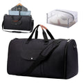 Folding duffel bag in dark blue Oxford cloth with a carrying handle, shown partially folded.