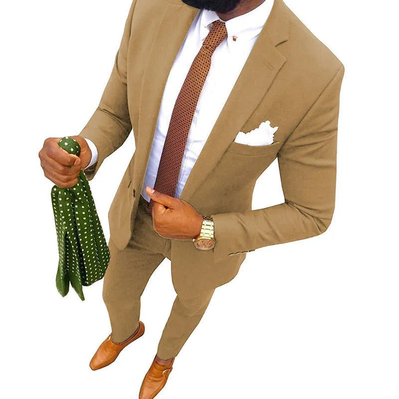 Men's two-piece cotton suit in multiple colours with jacket and trousers for formal occasions