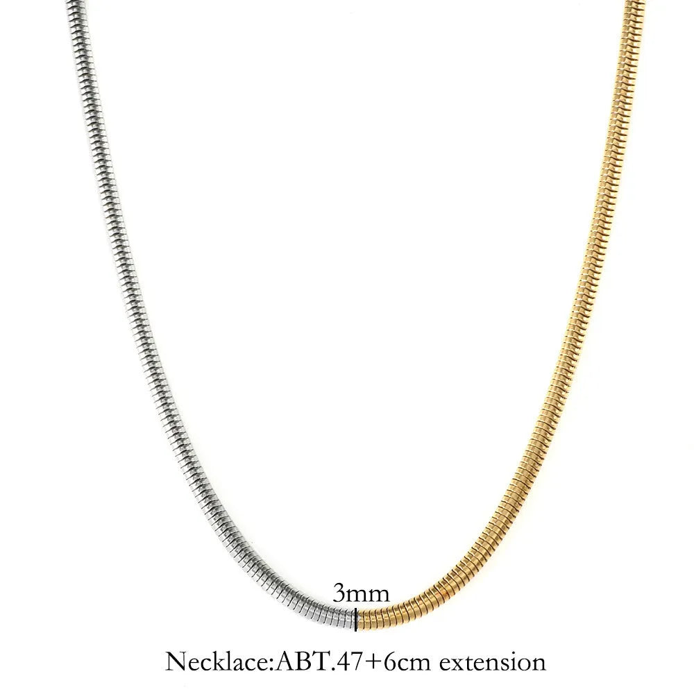Gold-tone stainless steel snake bones chain necklace with 3mm geometric design for women
