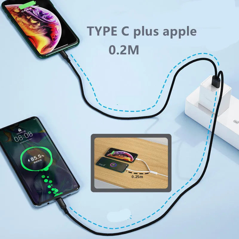Black braided charging cable with two Android connectors for simultaneous device charging