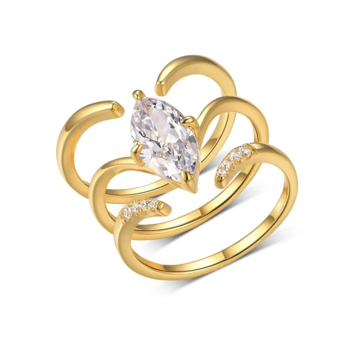 Gold zinc alloy geometric ring set with inlaid horse eye motif for women