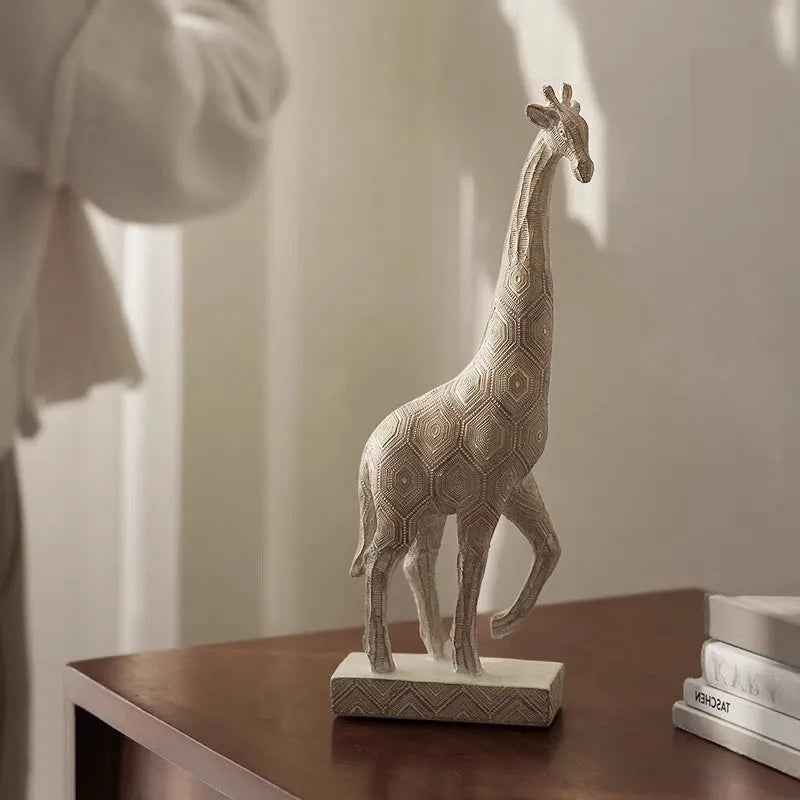 Wood colour giraffe resin sculpture decoration measuring 30.5cm tall