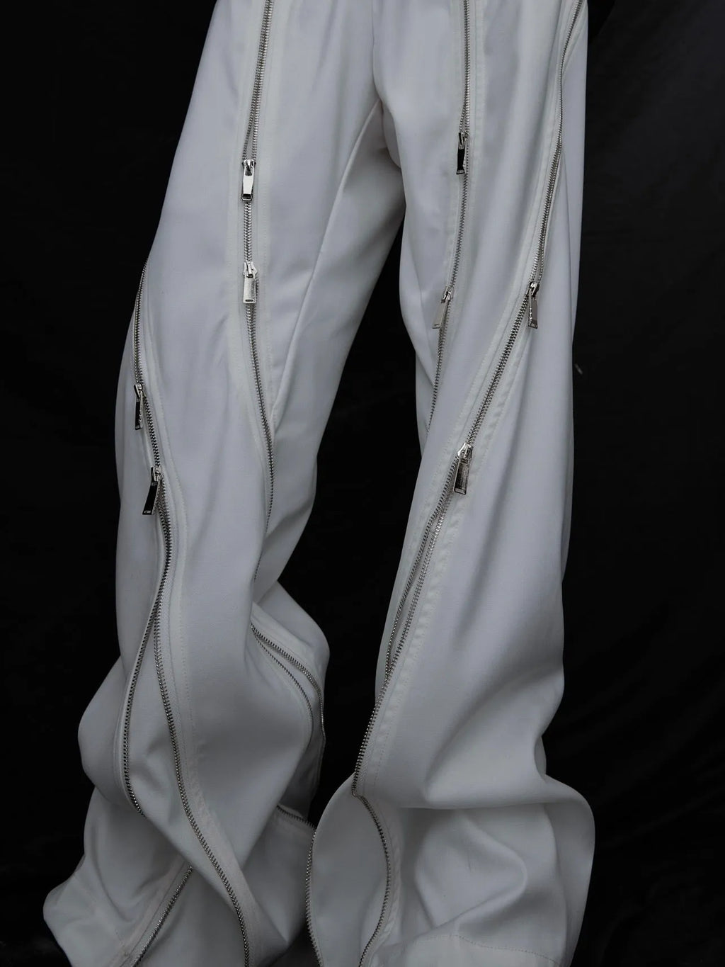 Men's polyester cotton straight leg casual trousers in black and white