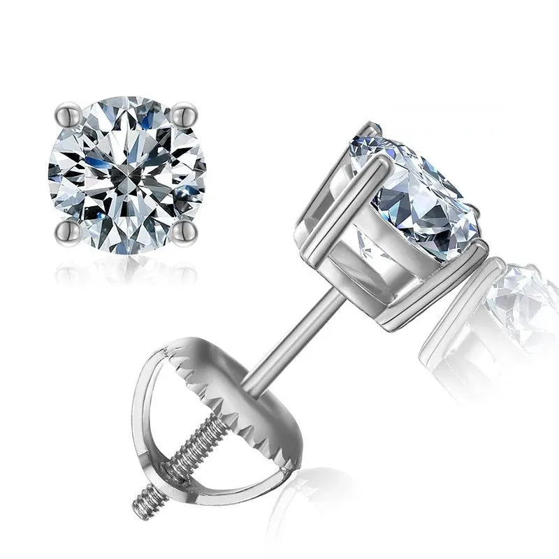 Screw four claw moissanite stud earrings geometric design 7mm width silver setting