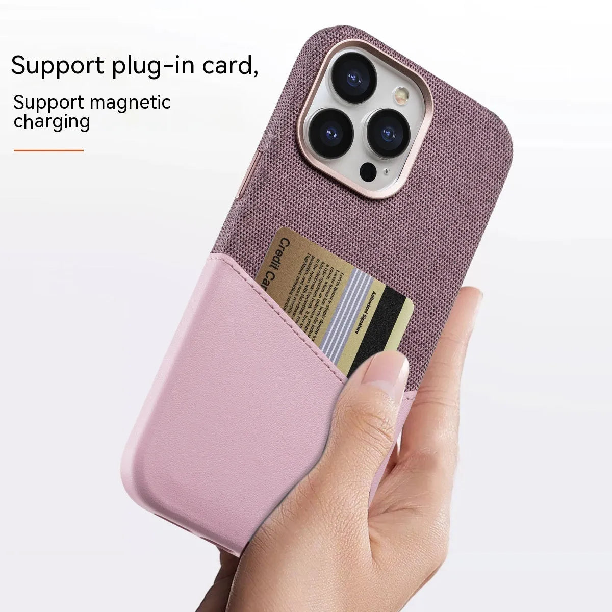 Leather magnetic card phone case for iPhone in black with colour-matching design and card slot visible