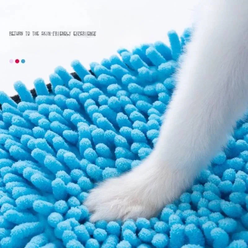 Blue pet bath towel measuring 62 by 23 cm for drying dogs and cats