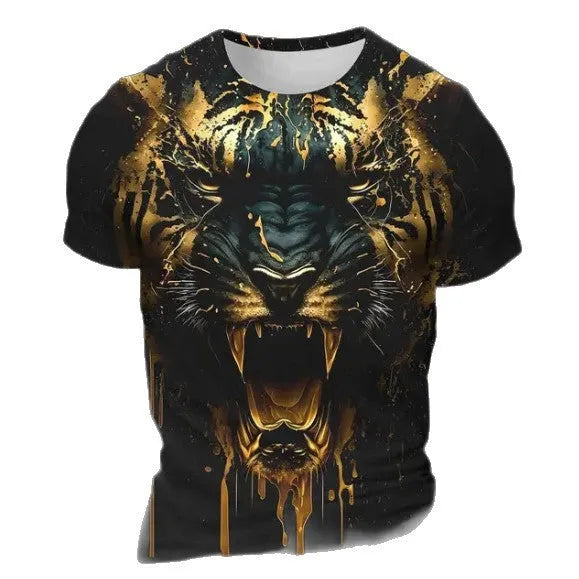 Men's 3D tiger pattern short sleeve T-shirt in bird eye cloth fabric with digital printing