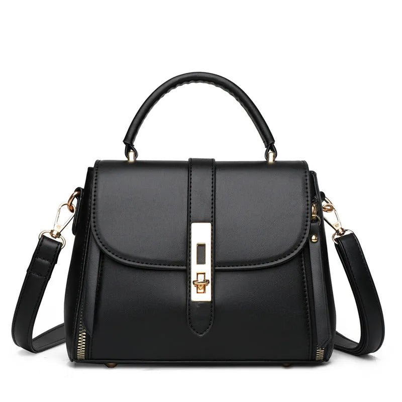 Women's soft leather square shoulder bag in black, red, green, or blue with single strap