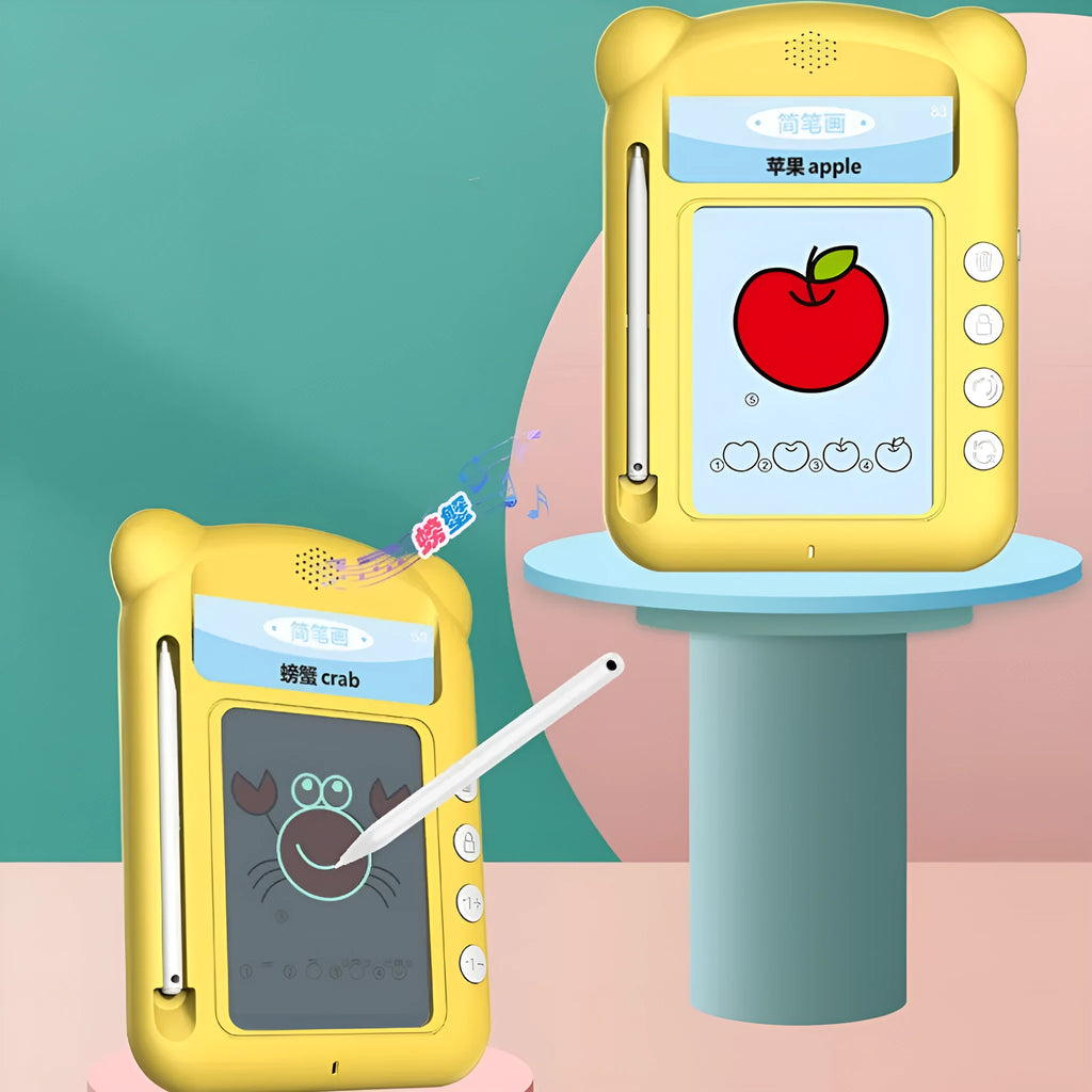 Yellow bilingual early education machine with educational cards for interactive learning