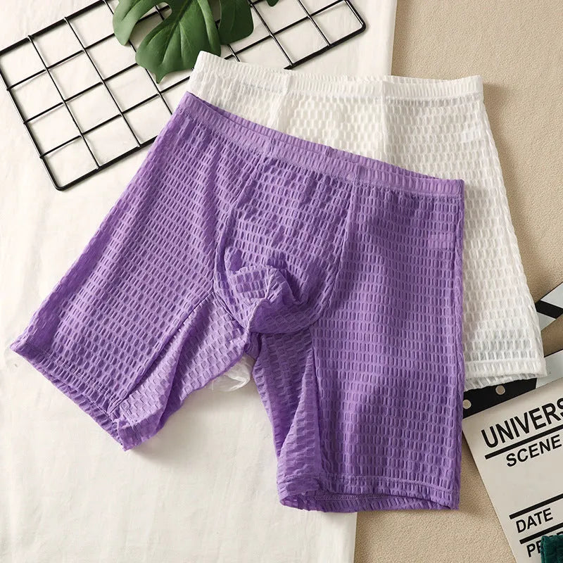Men's solid colour lace boxer underwear with hip-lifting shaping design