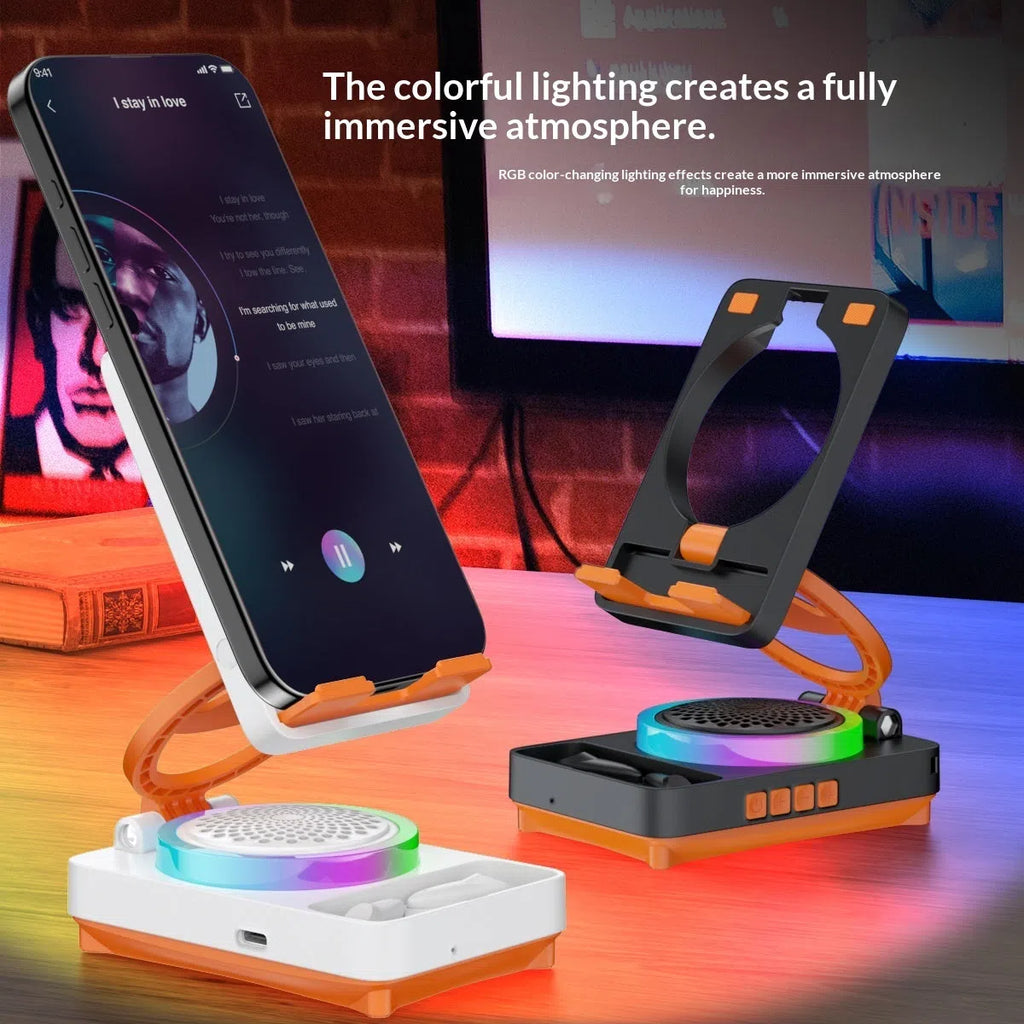 Multifunctional mobile phone holder with built-in 3W speaker, available in black and white