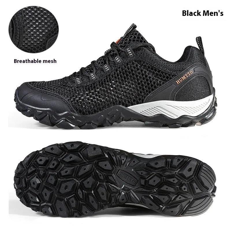 Breathable lightweight non-slip outdoor climbing boots with leather mesh upper and MD sole in sand colour for men