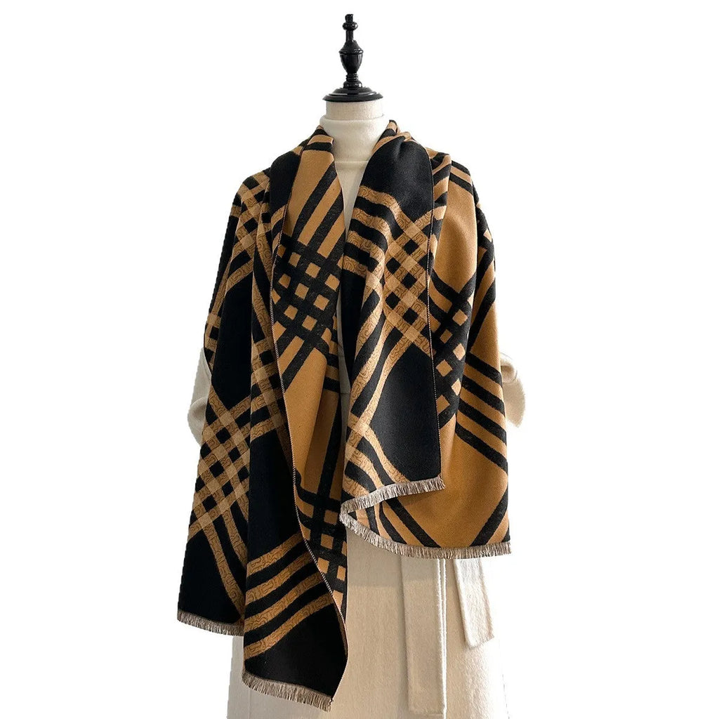 Imitation cashmere scarf in brown colour with tassels, measuring 185cm by 65cm