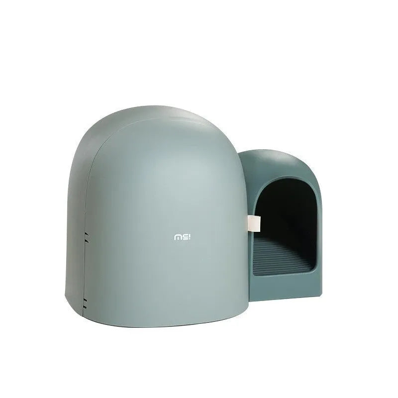 Creative fully enclosed cat litter box in Aurora White colour with top entry, measuring 67.7 cm long