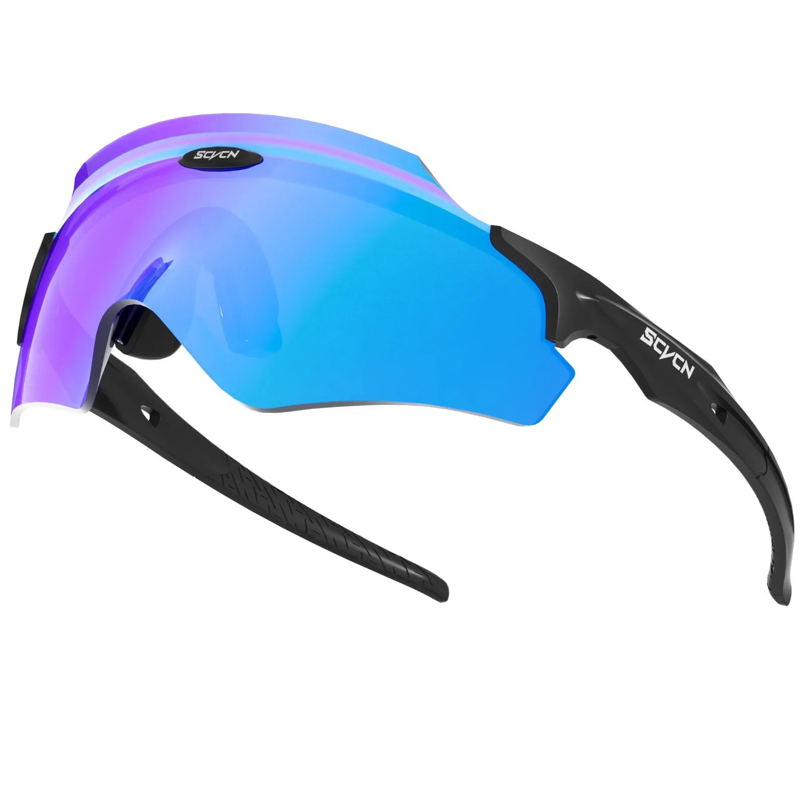 Frameless athletic windproof glasses with a colourful integrated lens in multiple style options.