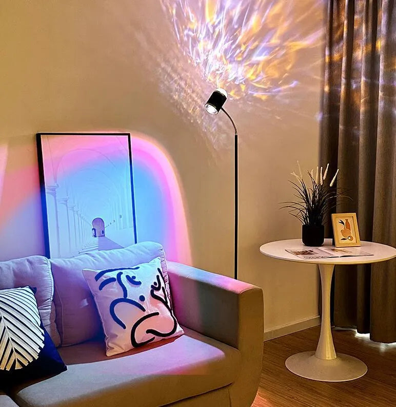 Metal spotlight with water ripple effect for living room sunset lighting, black stick model