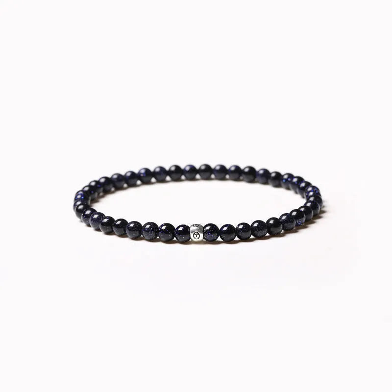 Unisex agate bracelet with obsidian, blue San, and black agate stones in 4mm geometric design