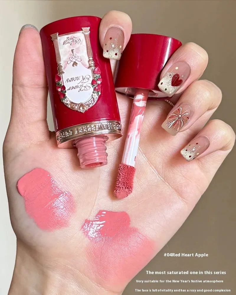 Cupid Series Liquid Blush bottle in one of six shades, showcasing its liquid formula on a hand swatch.
