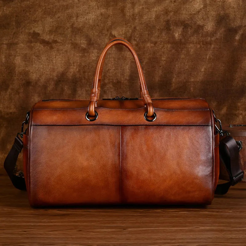 Handmade retro leather bag in vintage brown colour with below 20L capacity
