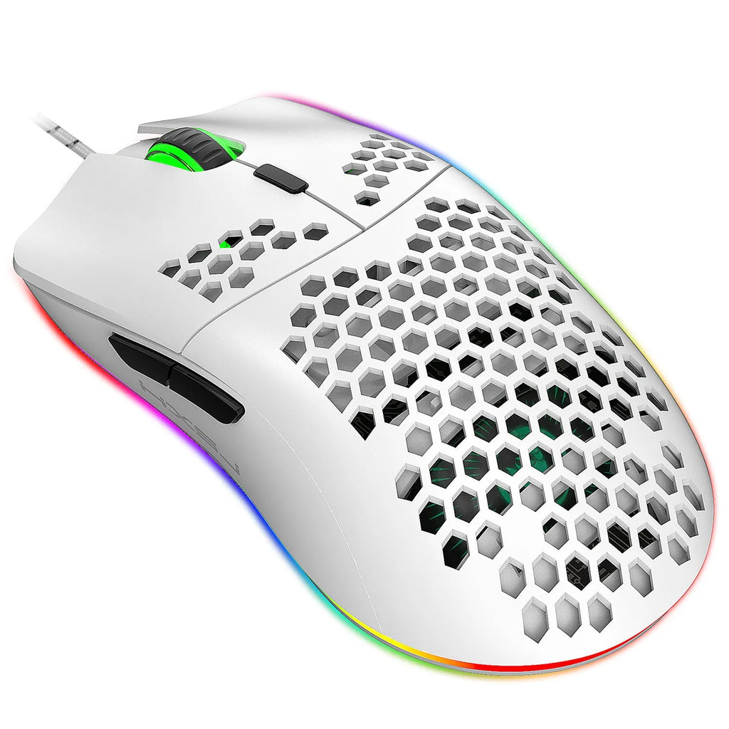 J900 honeycomb shell wired gaming mouse with RGB lighting in black colour