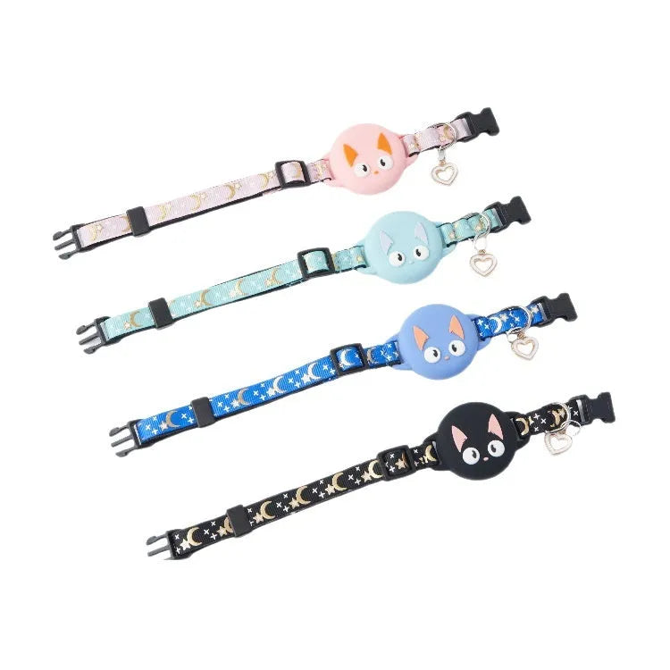 AirTag protective case attached to cat collar in adjustable S or M sizes