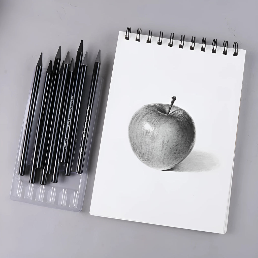 Carbonized pencil suit solid graphite set with six graphite pencils and three carbonized pencils on suction card