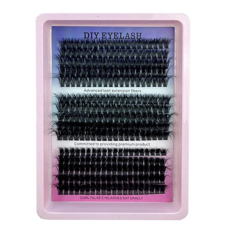 Box of mixed false eyelashes showing five style options with varying volumes from natural to dramatic.