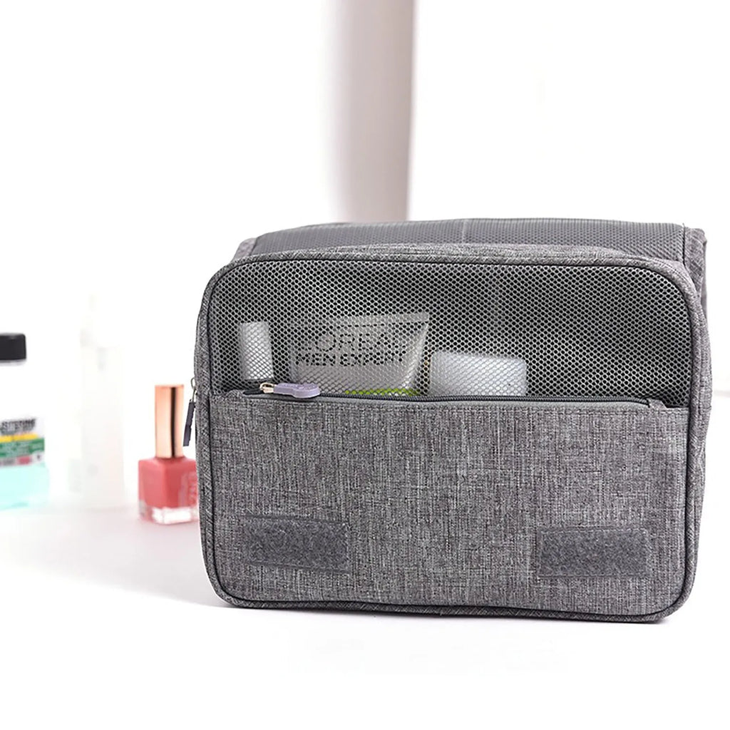 Travel hanging toiletry bag with four compartments and 360 swivel hook, water-resistant nylon, available in multiple colours
