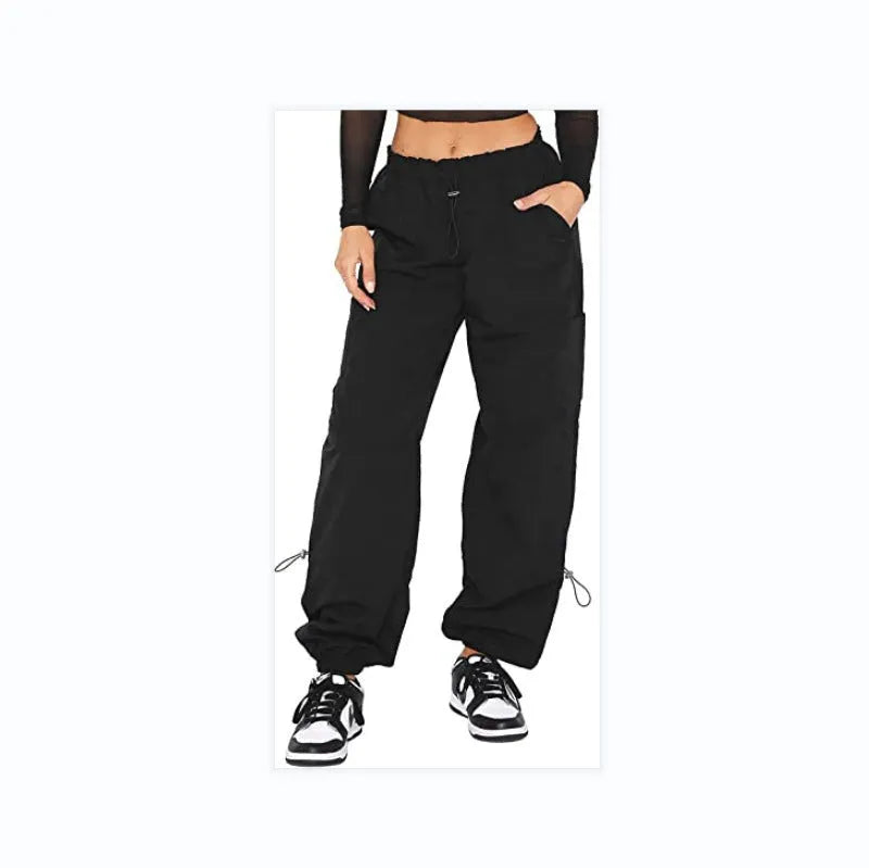 Straight leg multi-pocket cargo trousers in polyester fabric, shown in a neutral colour with visible cargo pockets.