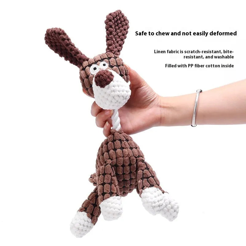 Plush pet chew toy in donkey design with pink grey colour for puppy bite relief