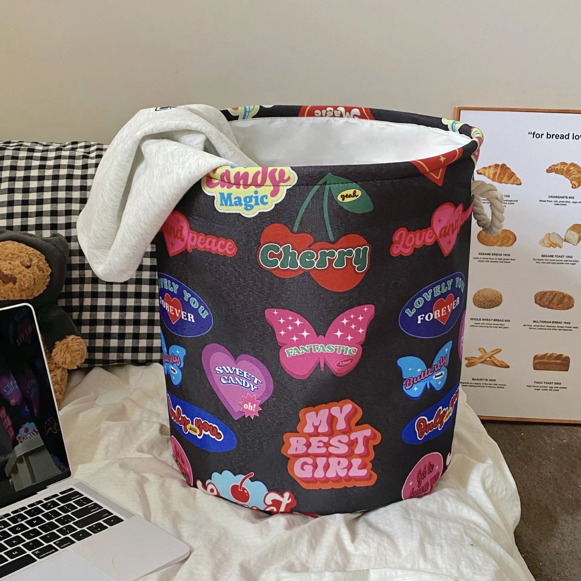 Foldable cotton laundry basket in modern simple style with large capacity for bedroom or bathroom